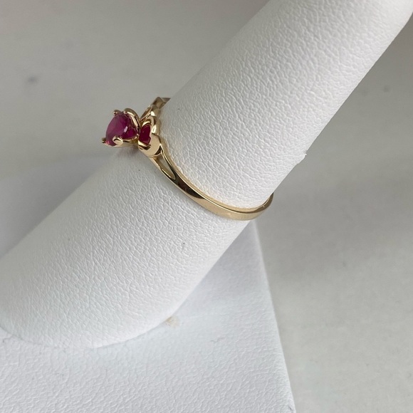 14K Yellow Gold Heart Ruby Promise Ring heart ring - Picture 6 of 7